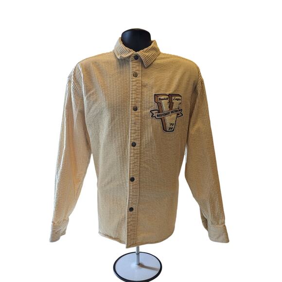 H&M Varsity Corduroy Shirt Jacket Mens Medium Snap Button Embroidered SF Tiger - Picture 6 of 16